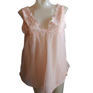 Medium Vintage 70's Sheer Peach Lace Sleeveless Babydoll Top For Women